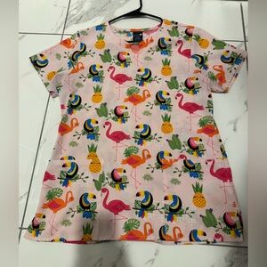 Colorful Tropical Print scrub top